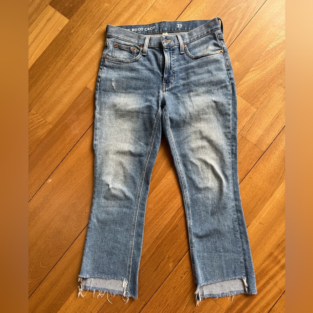 J. Crew Blue Demi Boot Crop Jeans women’s fray hem 27